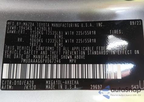 2023 Toyota Corolla Cross Xle из США, поврежденный, VIN 7MUDAAAG6PV067246